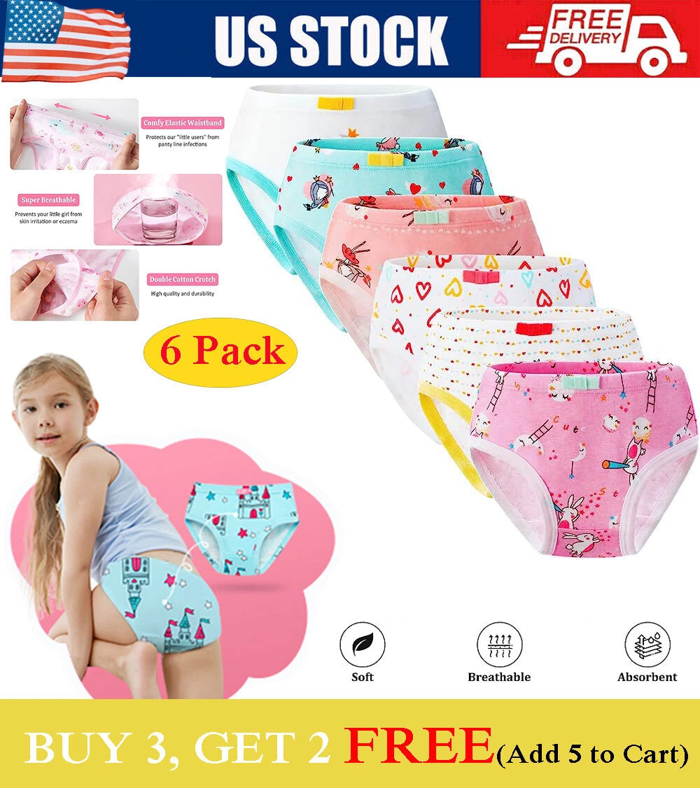 6 Packs Girls 100 Cotton Underwear Briefs Kids Breathable Panties