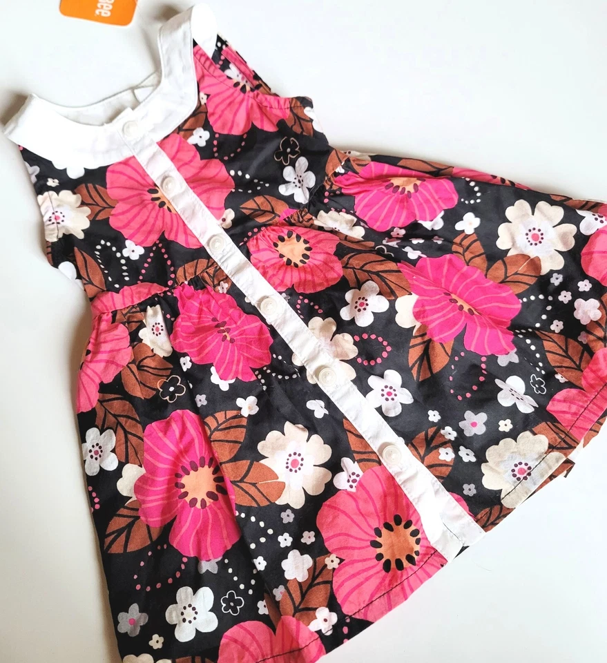 Hermoso Vestido Gymboree 6-12 meses Safari Giro Rosa Negro Estampado Floral Nuevo con Etiquetas  Foto 2 de 2