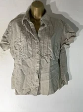 Womens Mia Moda Plus Size Uk 20 Beige Linen Blend Fitted Short Sleeve Blouse