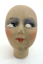 VTG 1940s PAINTED CERAMIC TEXTURE DOLL HEAD SIDE EYES RED LIPS ROUGE CHEEKS 4.5"