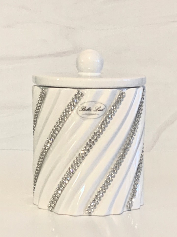 Bella Lux White Swirled Crystal Rhinestones Ceramic Bath Vanity Access