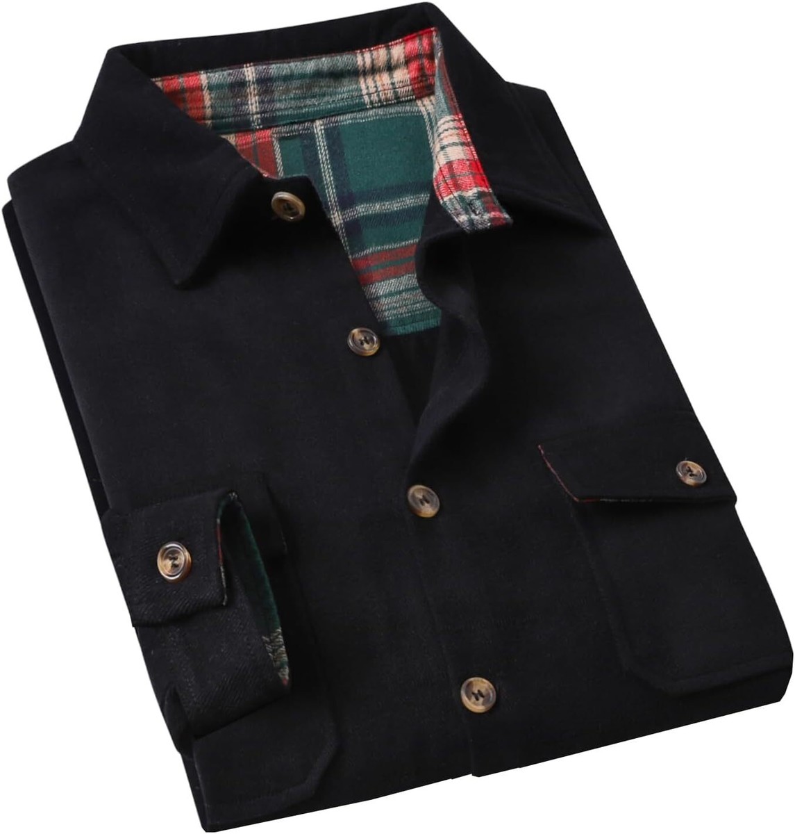 Cromoncent Camicia Uomo Casual In Flanella A Quadri – Maniche Lunghe, Colletto Button Down, Colore Nero, Taglia XX-Large - 4