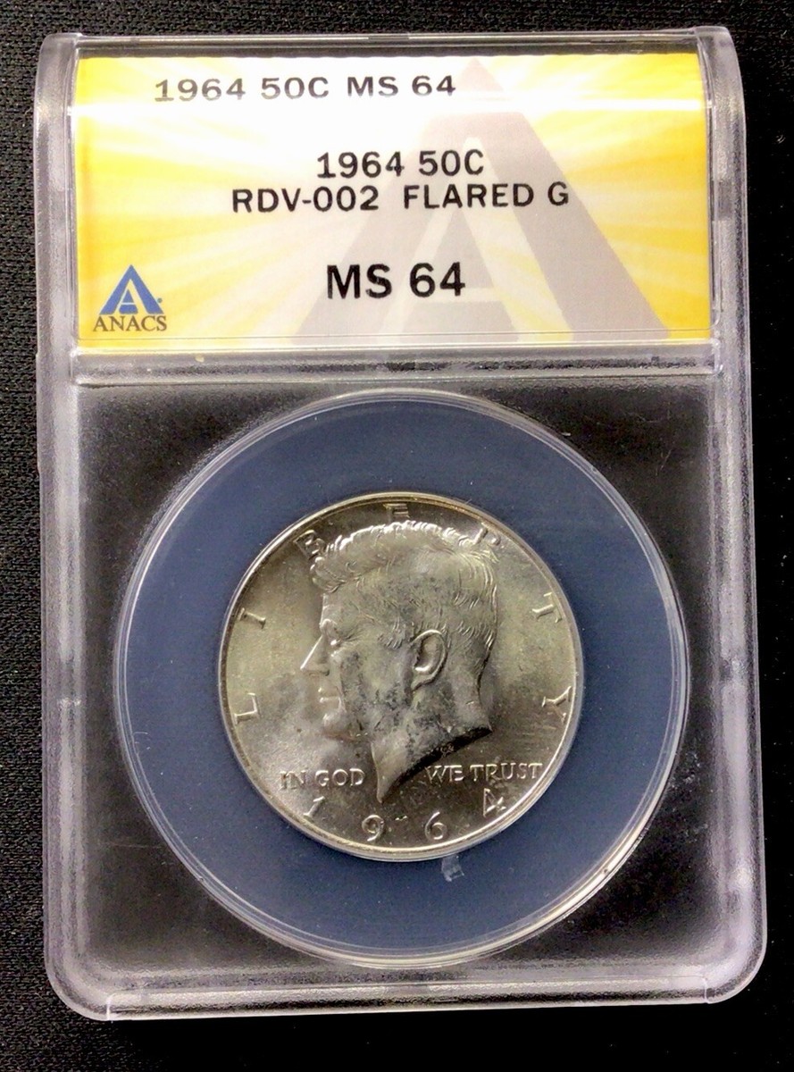 1964 Kennedy Silver Half Dollar RDV-002 Flared G! ANACS MS 64! ENN