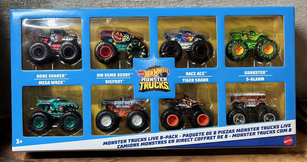  Hot Wheels Monster Trucks Live 8-Pack, Multipack of 1:64 Scale  Toy Monster Trucks, Characters from The Live Show, Smashing & Crashing  Trucks, Gift for Kids 3 Years Old & Up 