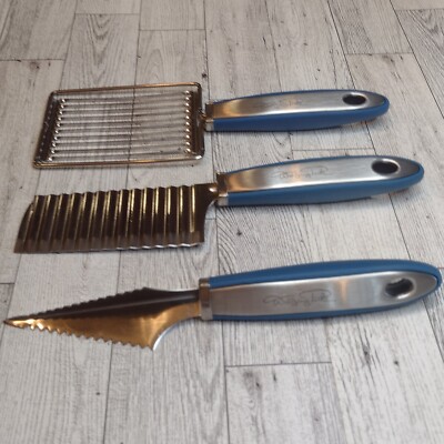 Wolfgang Puck 3 Piece Lot Prep & Garnish Stainless Steel Tools Blue Handle EUC