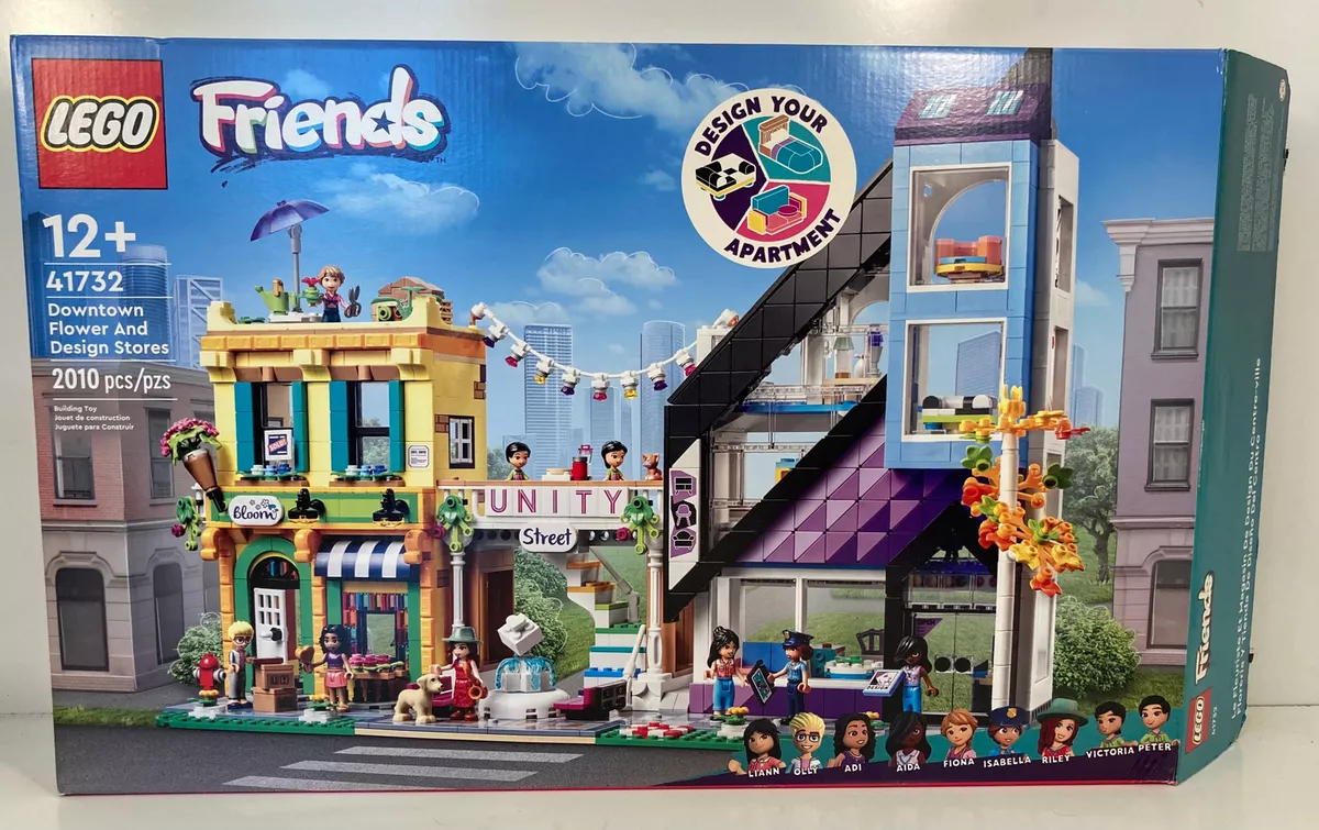 LEGO Friends Downtown Flower and Design Stores 41732 Building Set -  Buildable Toy with Apartment, Shops, House, and Classic Characters, Model  to Customize, Decorate, and Display for Ages 12+ 