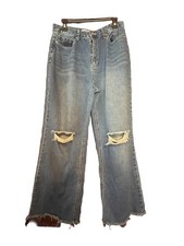 YMI Women's Jeans Size 13/31 Straight Leg High Rise Blue Denim Distressed