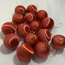 15 Pc Vintage Red Small Satin Christmas Ornaments Styrofoam Balls 1"