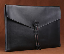 file Folder pocket cow Leather laptop bag Briefcase iPad Case pouch black 621