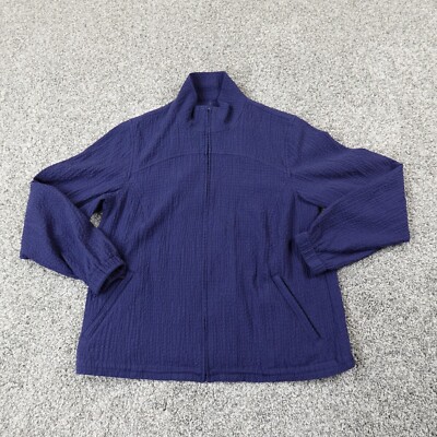 Orvis Jacket Womens PS Blue Crinkle Zip Sweater Sweatshirt Hiking Outdoor Preppy