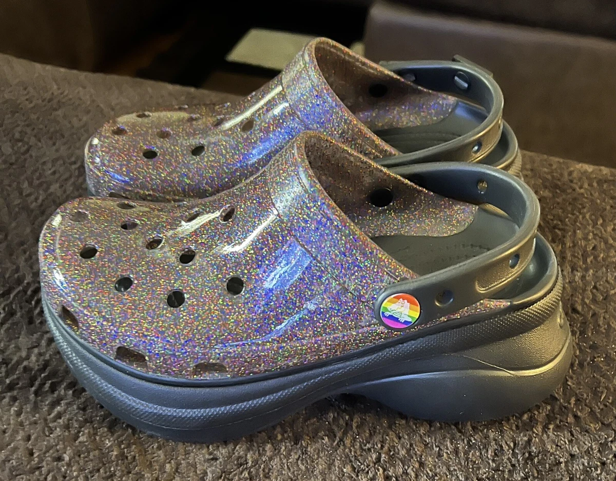 Crocs Classic Translucent Glitter Bae Platform Clogs Pride Edition Womens 6 NEW