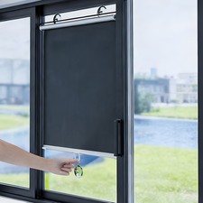 2-Pack Blackout Curtains Suction Cup Roller Blinds Curtains Privacy Screen Black