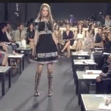 CHANEL Vintage Black Silk Chiffon GRAFFITI Halter Dress M Coco Paris