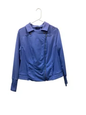 H By Halston Women’s 18 Jacket/top Moto Style Knit Blue Chrome Accent