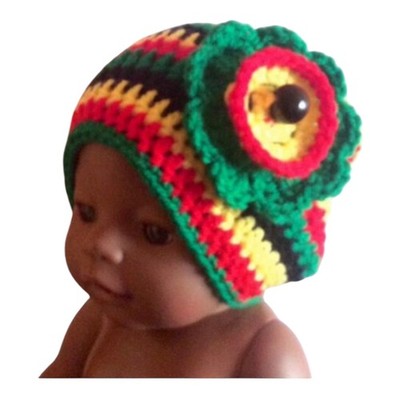 Crochet Baby Beanie Hat Sz 0-6m Girls Rasta style Boho Striped Handmade Gift