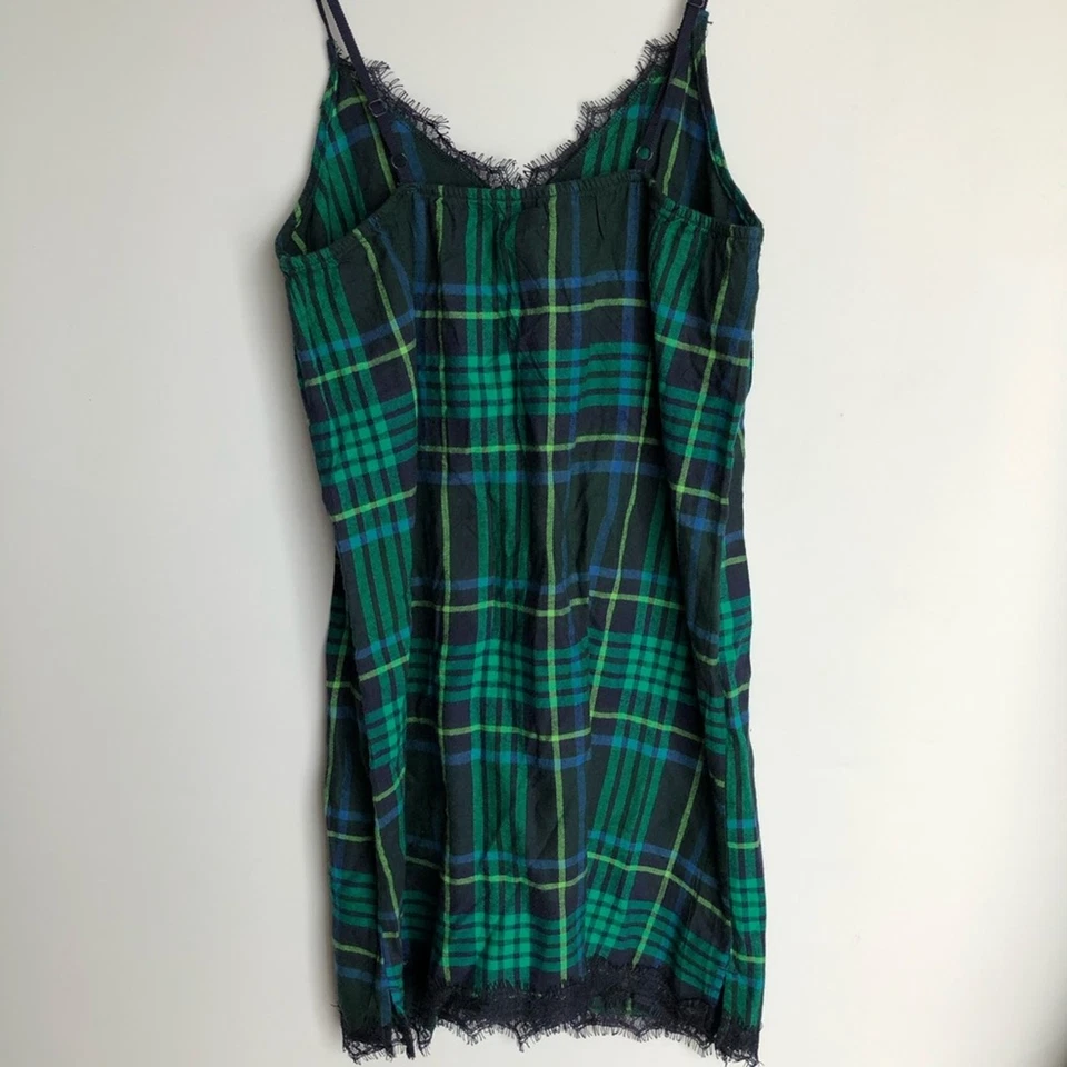 Vestido camisón aerie a cuadros pestañas encaje cuello en V franela encaje pj talla XXS Foto 4 de 4