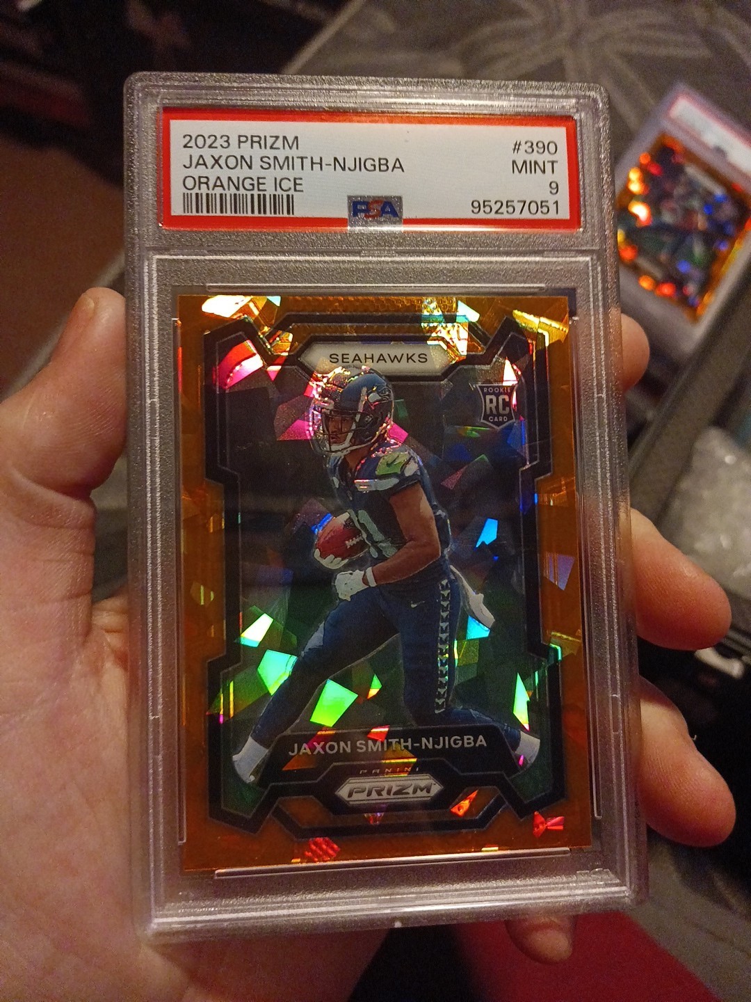 2023 Panini Prizm Jaxon Smith-Njigba Prizms Orange Ice #390 PSA 9 Rookie RC