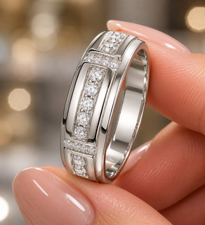 Iced Out Moissanite Men's Ring 925 Sterling Silver Channel Band Size 9 VVS1 D