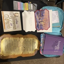 Large Lot Of Christian Items Coloring Bible, 10 Commandments Plaque And More!