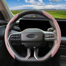 Pink Nappa Leather 2pcs Segmented Steering Wheel Cover Universal 15 Non-slip