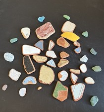 Vintage Sea TILE Glass  Pottery Surf-Tumbled From Italy Beachcomber 38 Pc