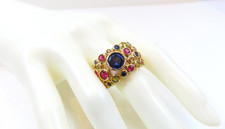Gold Vermeil Sterling Silver Multi Color Gemstone Cocktail Ring Size 6.75