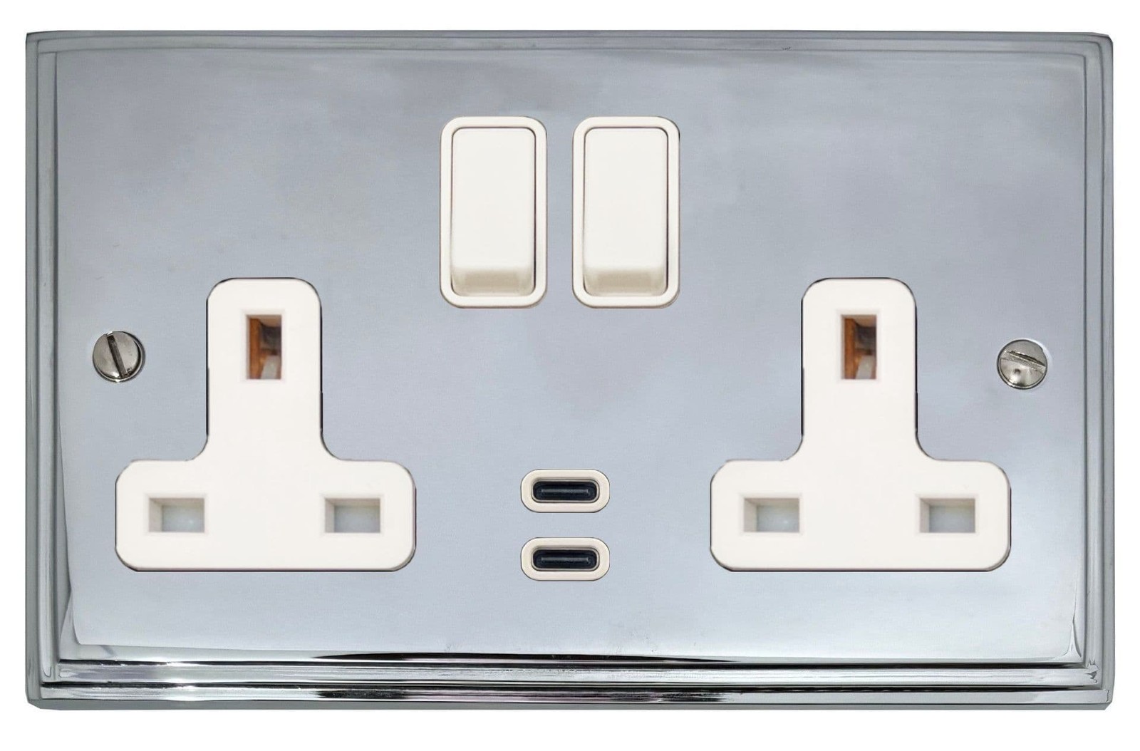 G&H VC913W Victorian Polished Chrome Double 13A Plug Socket Dual 4.2A USB C