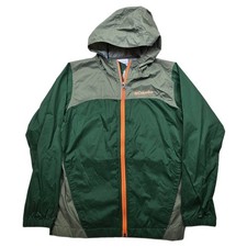 Columbia Windbreaker Jacket Kids Medium 10/12 Green Orange Hooded Lightweight