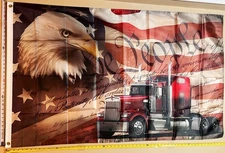 Trucker Flag FREE SHIPPING Semi 18 Wheeler Big Rig Beer Poster USA Sign 3x5’