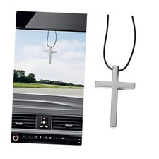 Cross Car Rear View Mirror Pendant, Alloy Christian Religious Cute Silver