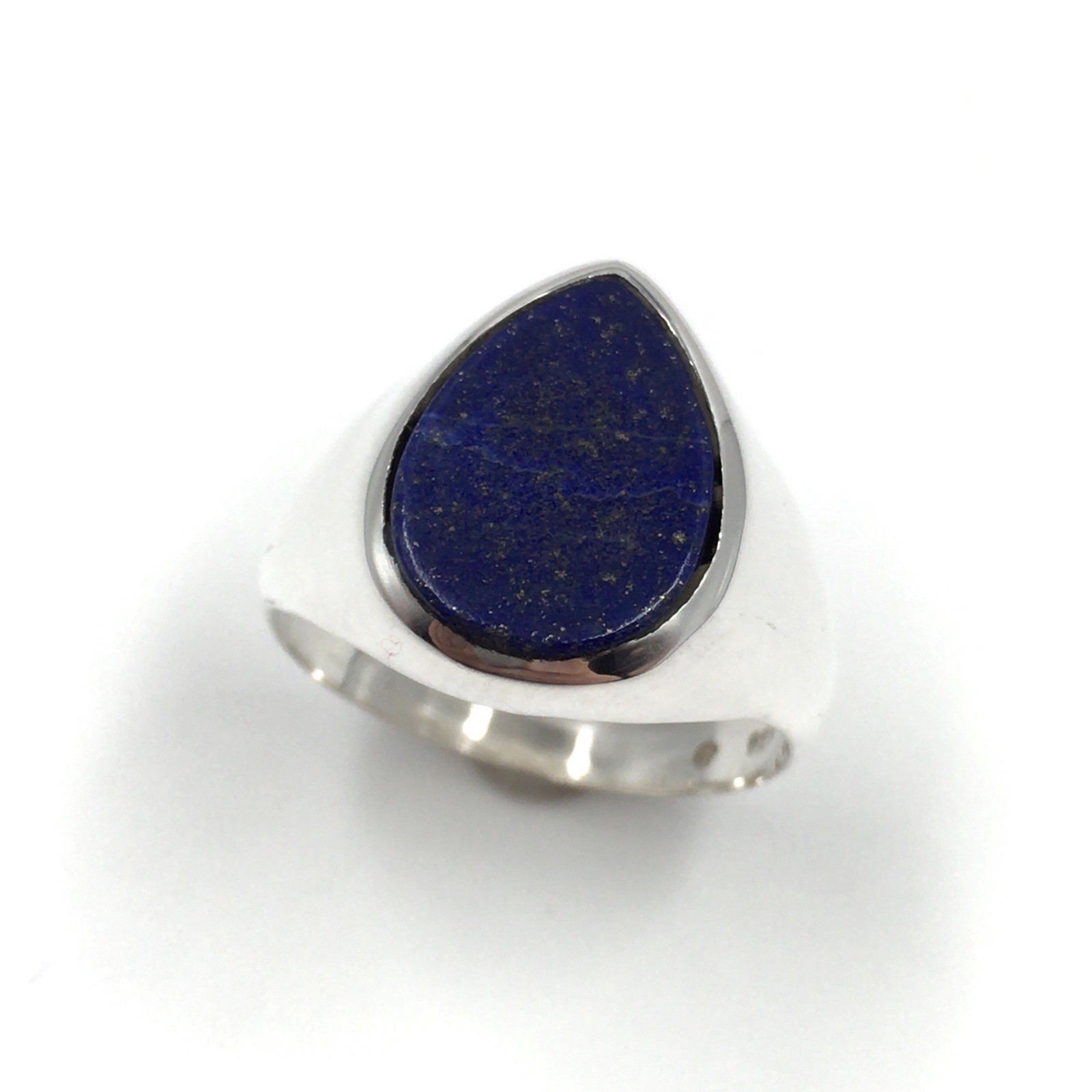 Solid 925 Silver Ring Lapis Lazuli Drop Band Ring… - image 1
