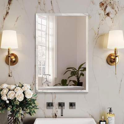 Bevelled Frameless Wall Mirror 30  x 36  - Shatterproof for Bathroom & Entryways