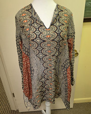 Johnny Was Geometric V-Neck Long Sleeve Tie T...