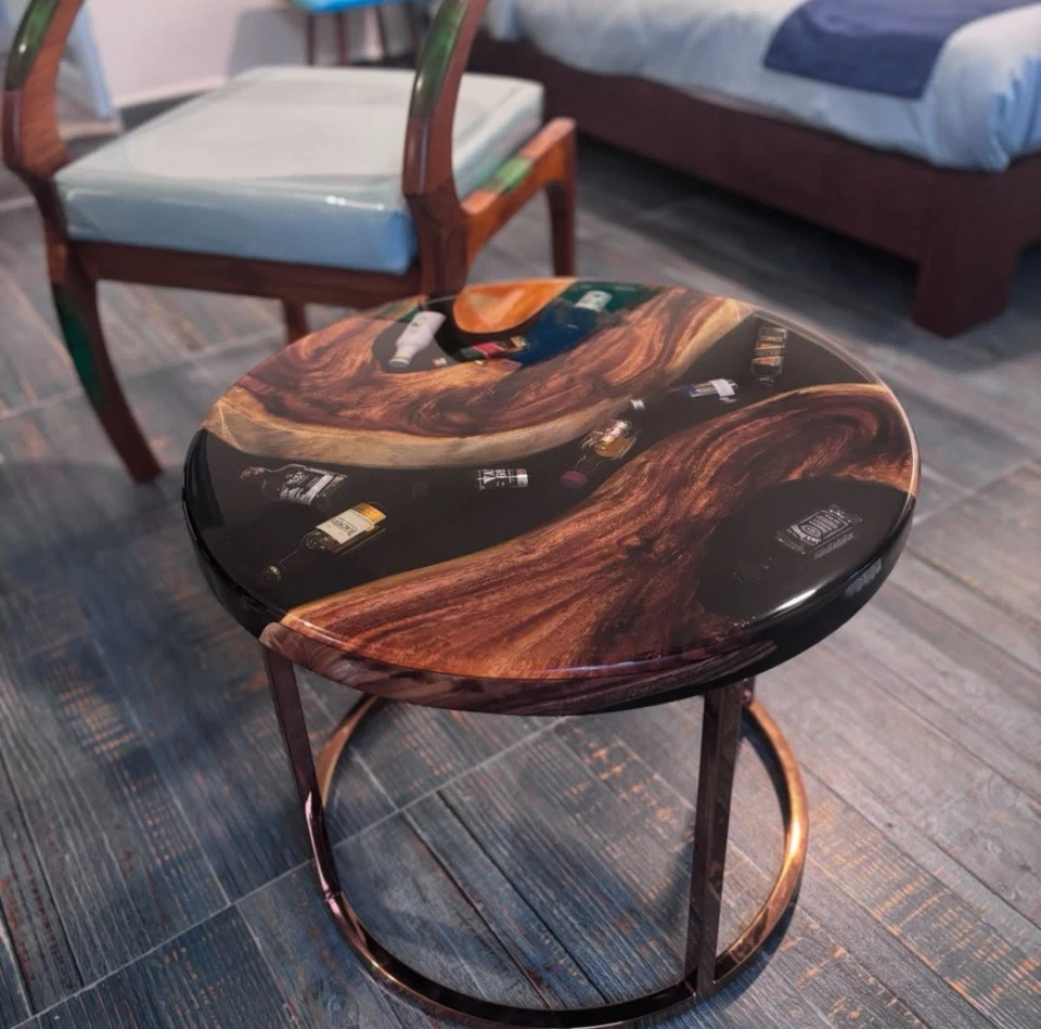 15" Handmade Wood & Epoxy Resin Coffee Tabletop | Liquor Theme Countertop Decor - Image 2 of 4