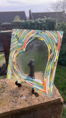 Große Schmelzglas Herz Schale orange grün gelb #438