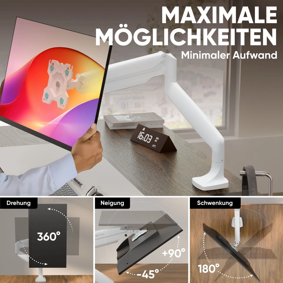 ONKRON monitor mount table 13-32", up to 9 kg, VESA 75x75/100x100, G100-W - Image 4 of 4