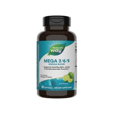 Omega 3-6-9 Blend Softgels for Healthy Skin, Joints & Heart - 90 Lime Flavor
