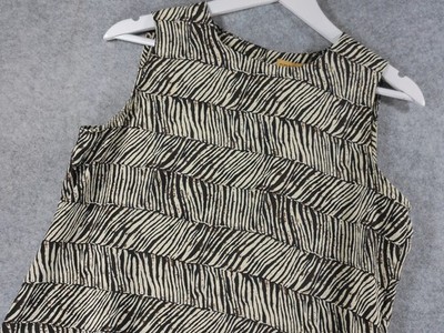 Notations Sleeveless Blouse Medium Black Ivory Abstract Print Career Top NWT