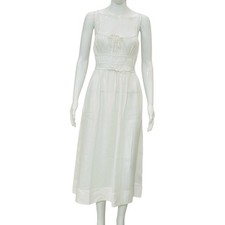 Doen Womens A Line Smocked Sleeveless Ramie Salt White Midi Gown Dress Size XS