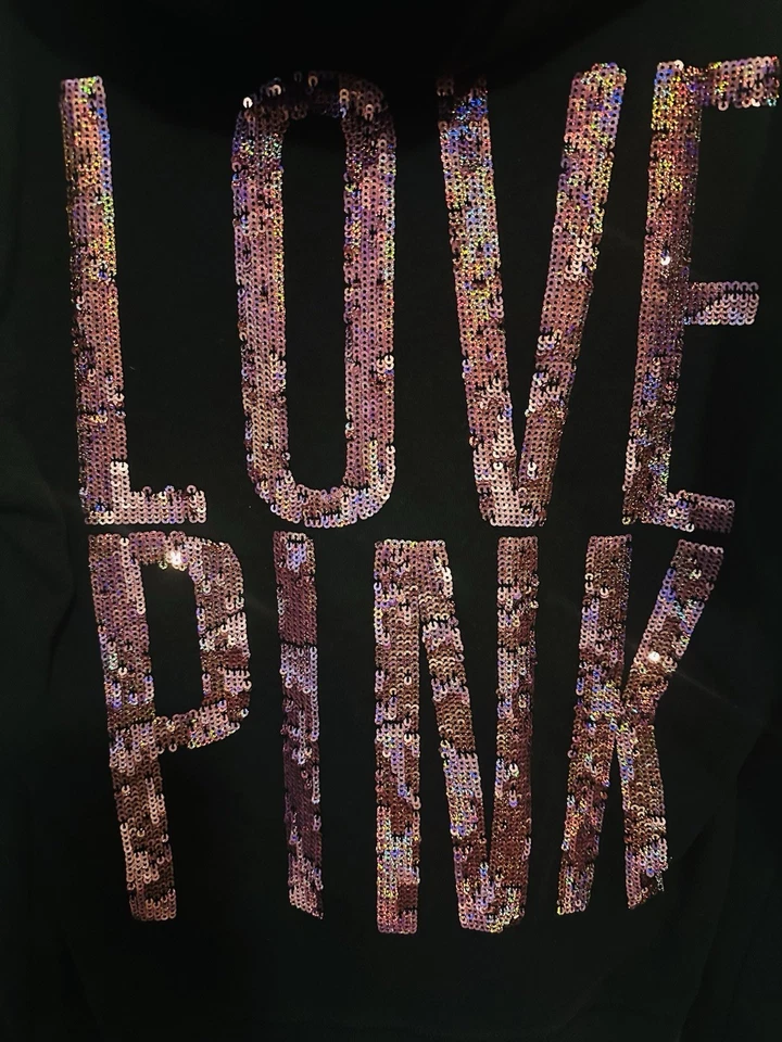 Victoria’s Secret Rosa Vintage Negro Púrpura Lentejuelas Bling Sudadera con Capucha M Foto 2 de 3