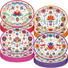48pcs Mexican Fiesta Party Oval Paper Plates 11in Mandala Floral Themed Dinner
