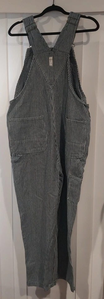 Vintage Key Imperial Denim Bib Overalls Hickory Railroad Stripe Mens 38x29 USA - Image 3 of 4