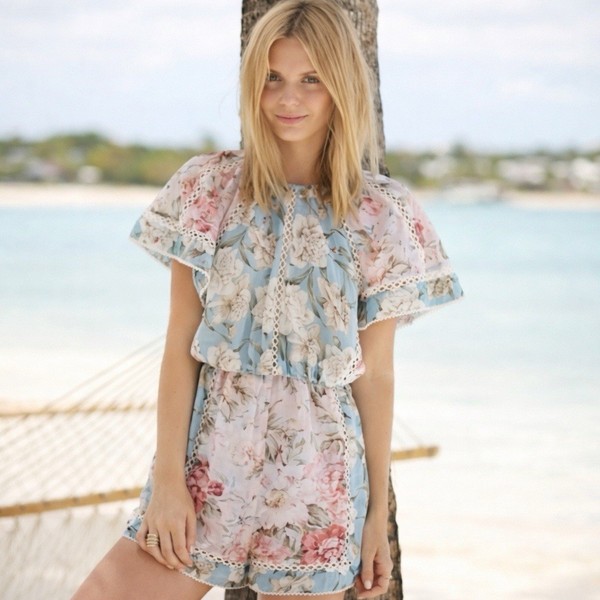 Zimmermann Georgia Flutter Playsuit Size 0 AU8 Cotton Silk Floral Sheer