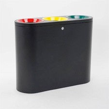 PATTUMIERA CESTINO BIDONE IN METALLO NERO RACCOLTA DIFFERENZIATA A TRE SCOMPARTI