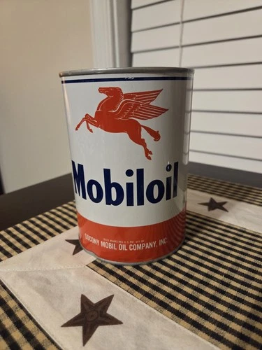 VINTAGE MOBILOIL AERO GREEN BAND 1 QUART MOTOR OIL CAN EMPTY