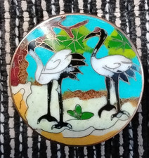 Vintage Metall Dose  / Vögeln / Reiher / China Cloisonne Emaille