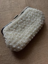 Vintage White Pearl Encrusted Clutch Frame Purse Arm Strap Convertible Bag 1980s