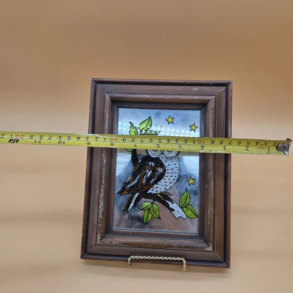 Cuadro vintage enmarcado de búho vitral 9,5" Jean Barker Foto 3 de 4