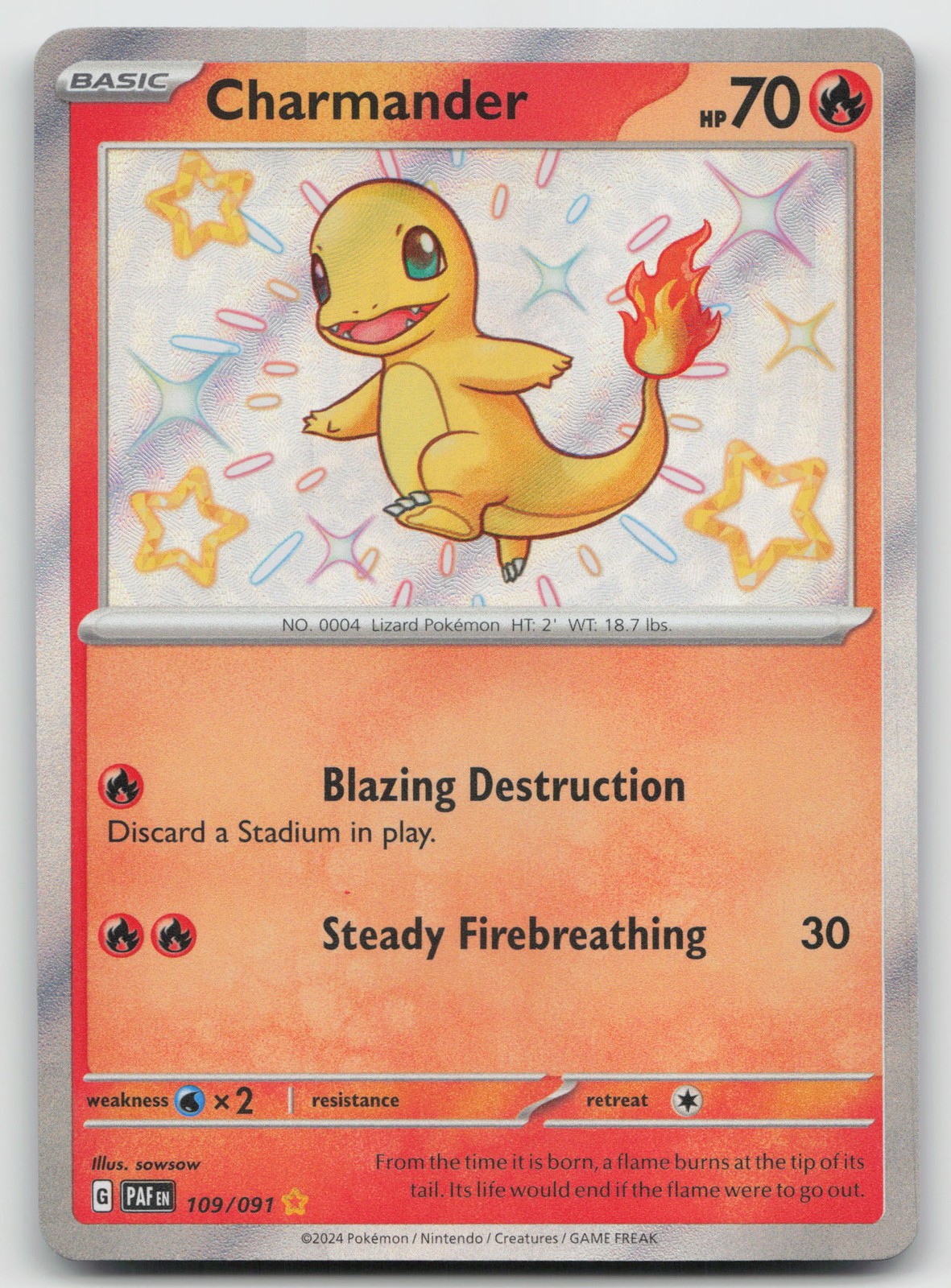 Charmander - Shiny Rare SV: Paldean Fates 109/091 NM