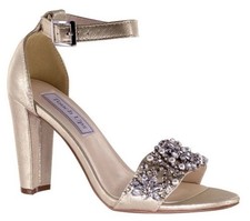 Women s Prom Bridal Shimmery Nude Open Toe Sandal Block Heel Touch Ups Felicity